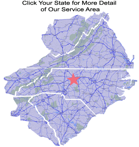 Gastonia, Charlotte, Concord, Huntersville, Mooresville, Hickory, Statesville, North Wilkesboro, Winston-Salem, Mt Airy, Wytheville, Danville, Raeford, Martinsville, Eden, Reidsville, Burlington, Greensboro, High Point, Kernersville, Lexington, Salisbury, Kannapolis, Asheboro, Lexington, Albemarle, Sanford, Southern Pines, Chapel Hill, Durham